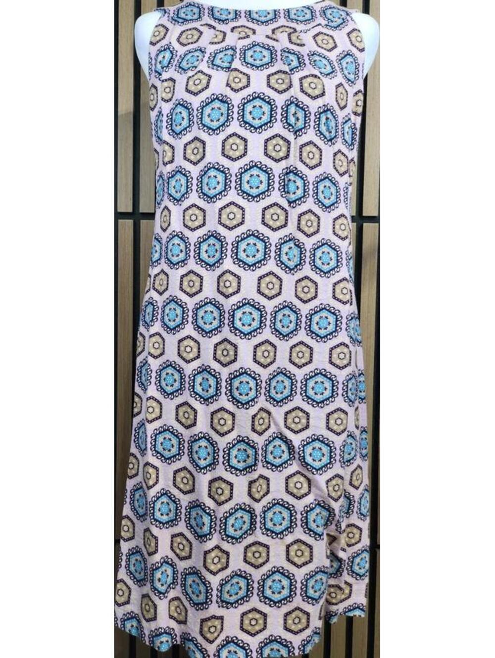 Altea Geometric Shift Dress L Purple Blue Sleeveless Knee Cotton Round Neck